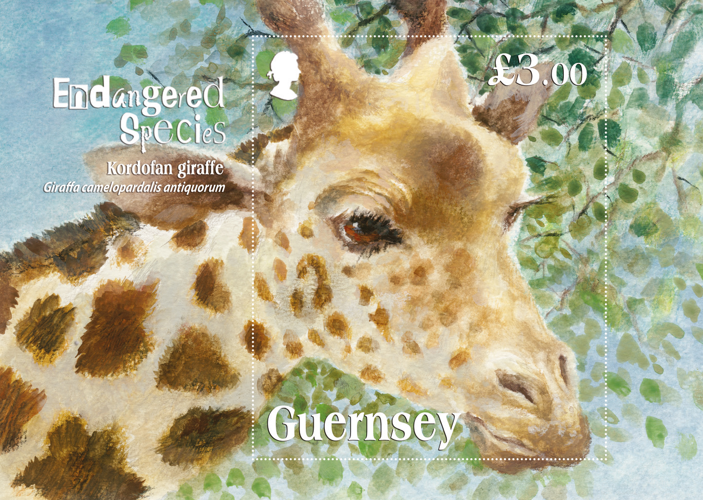 Miniature sheet depicts critically endangered Kordofan Giraffe